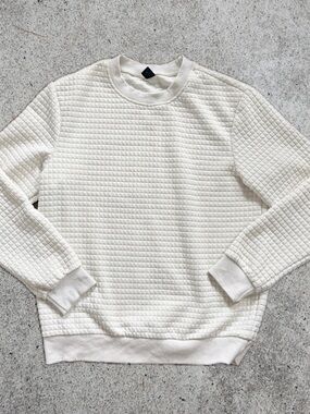 Unisex Cream Waffle Knit Crewneck Sweater - Small